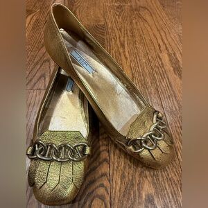 Prada Gold Chain-Detail Leather Ballet Flats